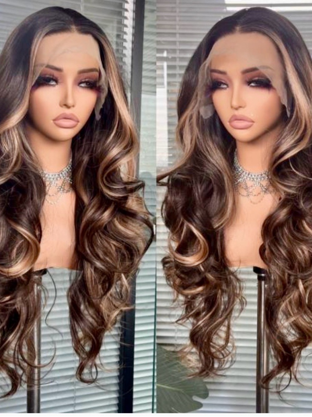 Long Wavy Brown Blonde Highlight Lace Front Futura Synthetic Wig 13x4